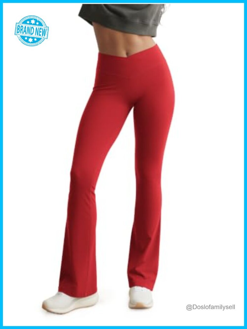 Hidden Scrunch Crossover Flare Leggings High Waist No Front Seam Yoga Pants 32